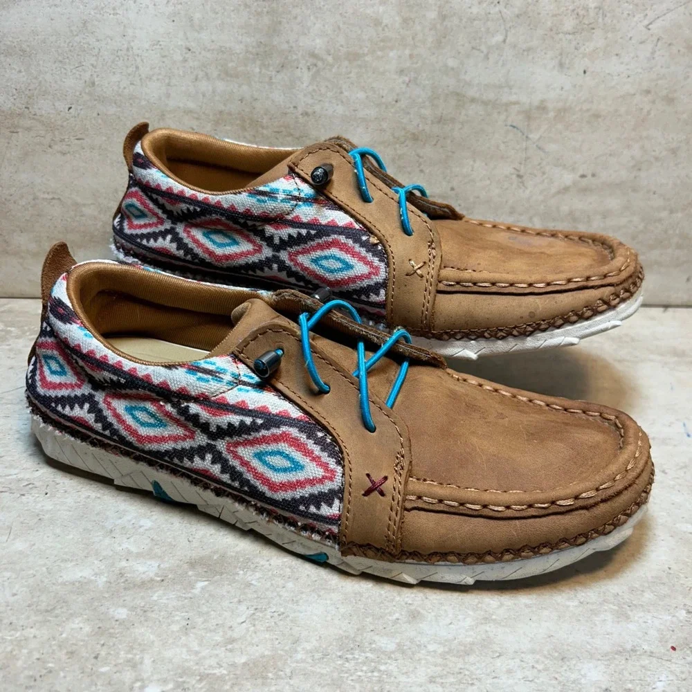 Twisted X Zero-X Women 9M WZX0006‎ Tan Leather Southwestern Loafers Shoes